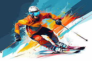 滑雪冬季冰雪运动插画