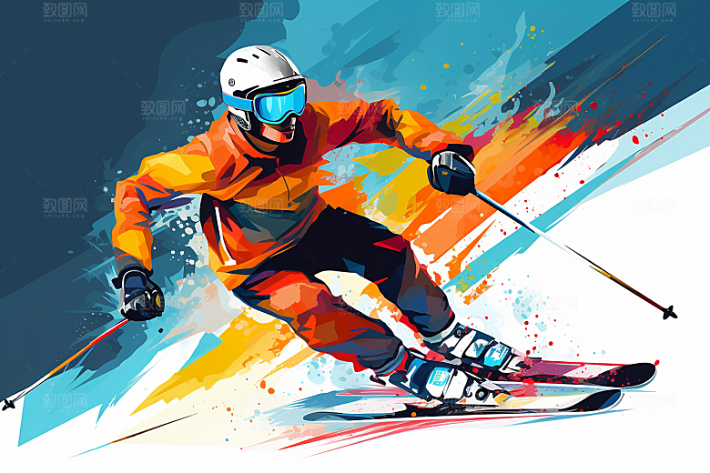 滑雪冬季冰雪运动插画
