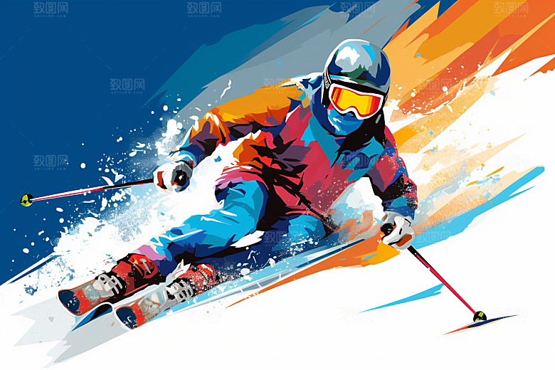 滑雪健身竞技插画