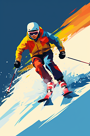 滑雪运动冬季插画