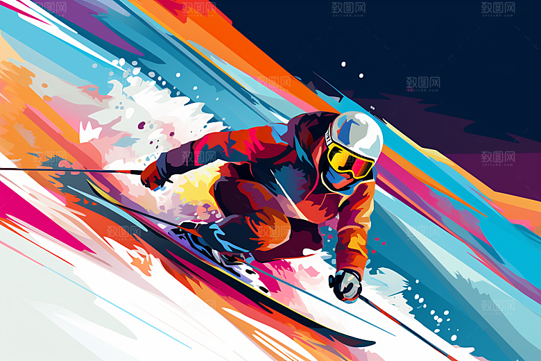 滑雪运动员冬季插画