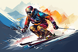 滑雪竞技冬季插画