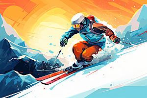 滑雪体育冰雪运动插画