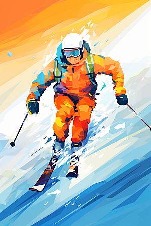 滑雪冰雪运动手绘插画