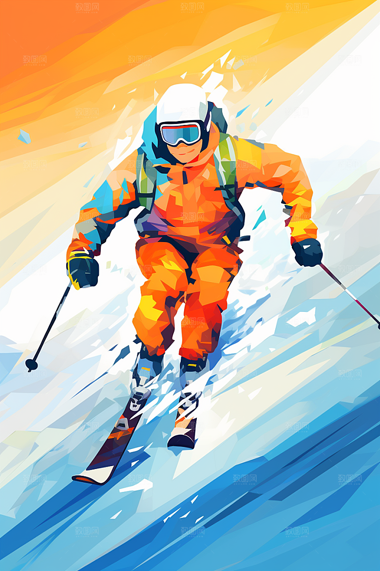 滑雪冰雪运动手绘插画