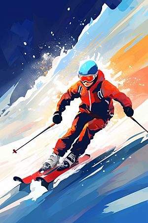 滑雪健身体育插画