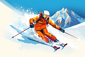 滑雪运动员竞技插画