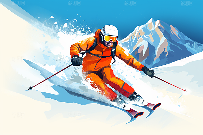 滑雪运动员竞技插画