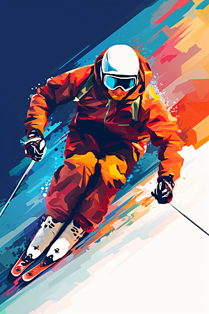 滑雪冰雪运动体育插画
