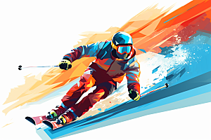 滑雪涂鸦风格彩色插画