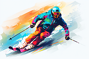 滑雪手绘冬季插画