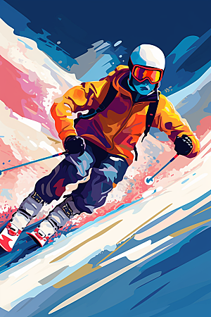 滑雪竞技涂鸦风格插画