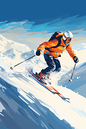 滑雪竞技冬季插画