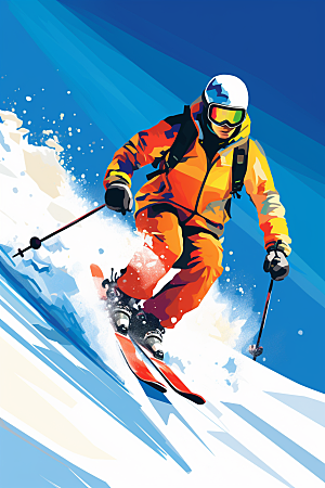 滑雪手绘冬季插画