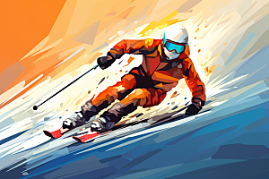 滑雪健身运动员插画