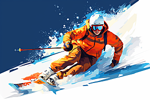 滑雪涂鸦风格运动插画