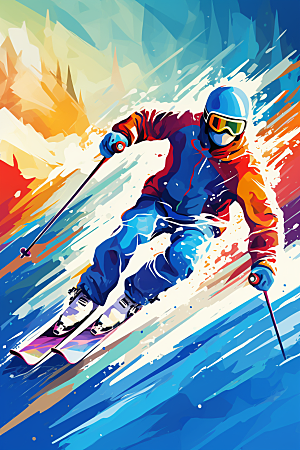 滑雪运动员手绘插画