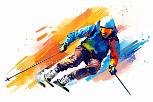 滑雪运动员体育插画