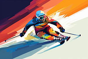 滑雪运动体育插画