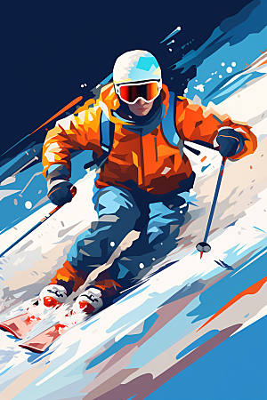 滑雪运动手绘插画