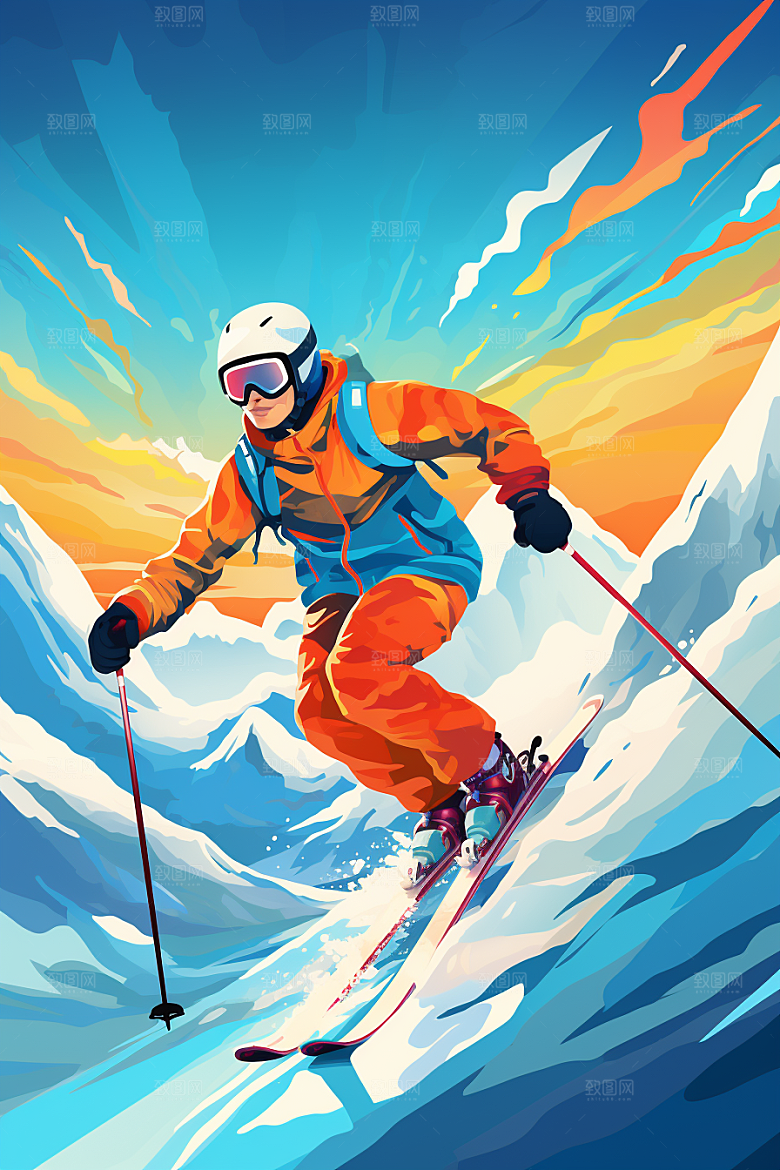 滑雪竞技体育插画