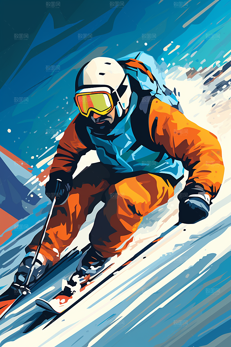 滑雪冬季竞技插画