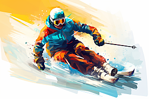 滑雪健身冰雪运动插画