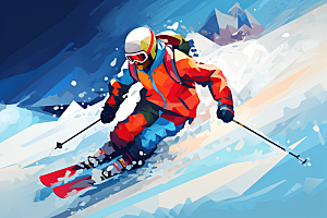 滑雪竞技健身插画