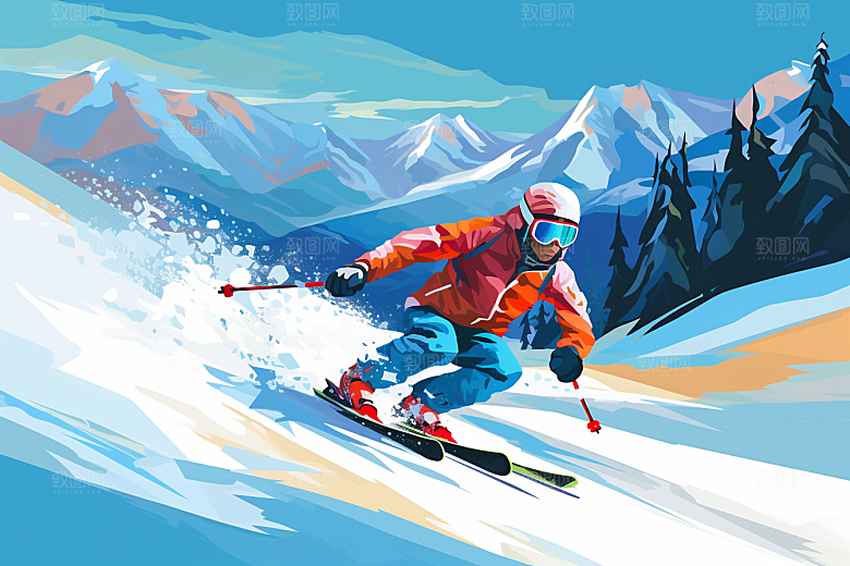 滑雪竞技运动员插画