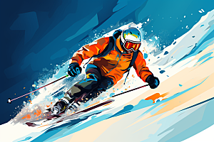 滑雪运动竞技插画