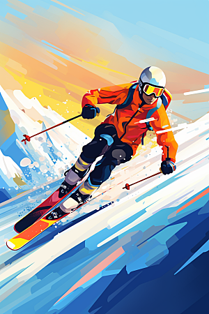 滑雪冰雪运动体育插画
