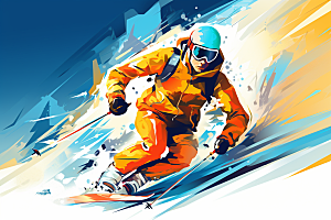 滑雪体育健身插画