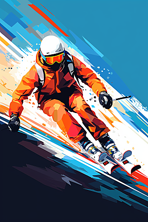 滑雪冰雪运动手绘插画