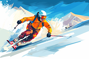 滑雪运动手绘插画