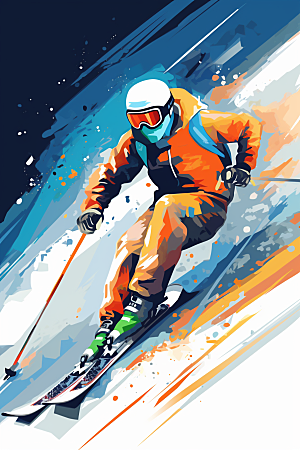 滑雪健身涂鸦风格插画