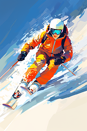 滑雪手绘冰雪运动插画