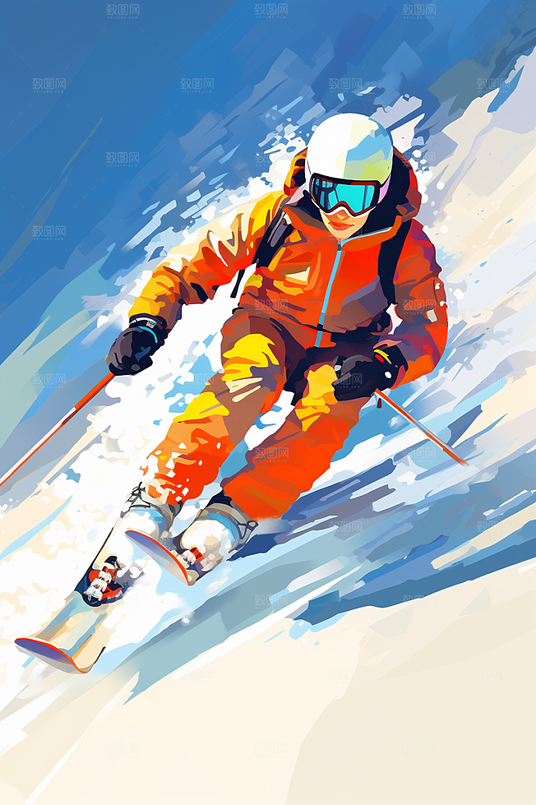 滑雪手绘冰雪运动插画
