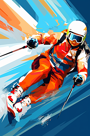 滑雪体育冬季插画