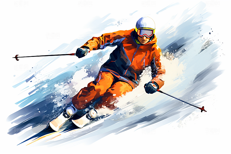 滑雪涂鸦风格手绘插画