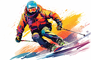 滑雪冰雪运动运动插画