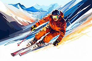 滑雪竞技健身插画