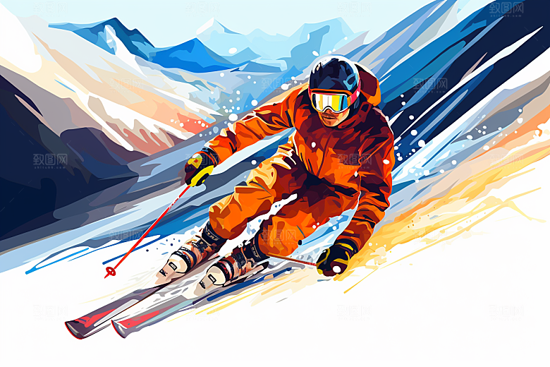 滑雪竞技健身插画