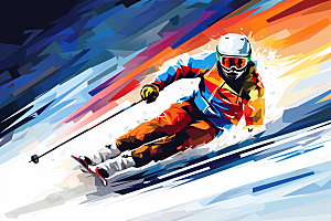 滑雪健身彩色插画