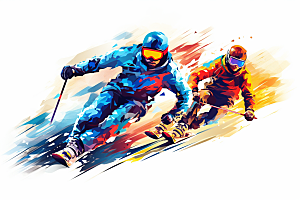 滑雪涂鸦风格健身插画