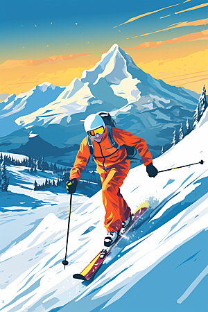 滑雪运动员体育插画