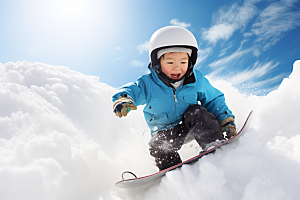 儿童滑雪冬季体育摄影图