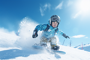 儿童滑雪童年冬天摄影图