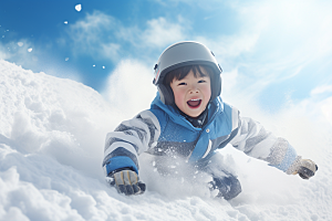 儿童滑雪极限运动冰雪运动摄影图