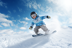 儿童滑雪高清锻炼摄影图