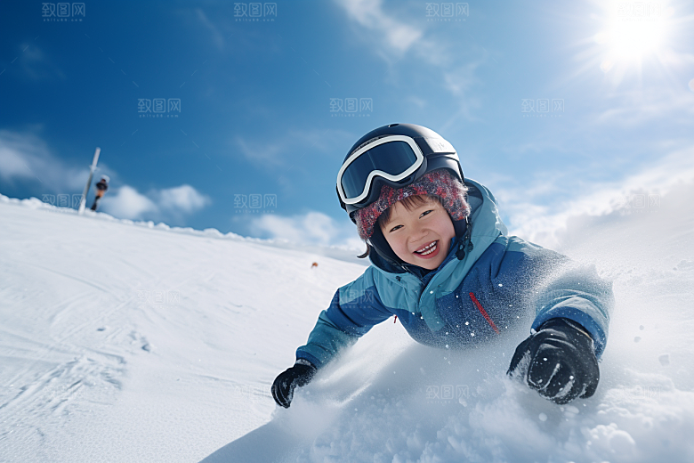 儿童滑雪健康高清摄影图